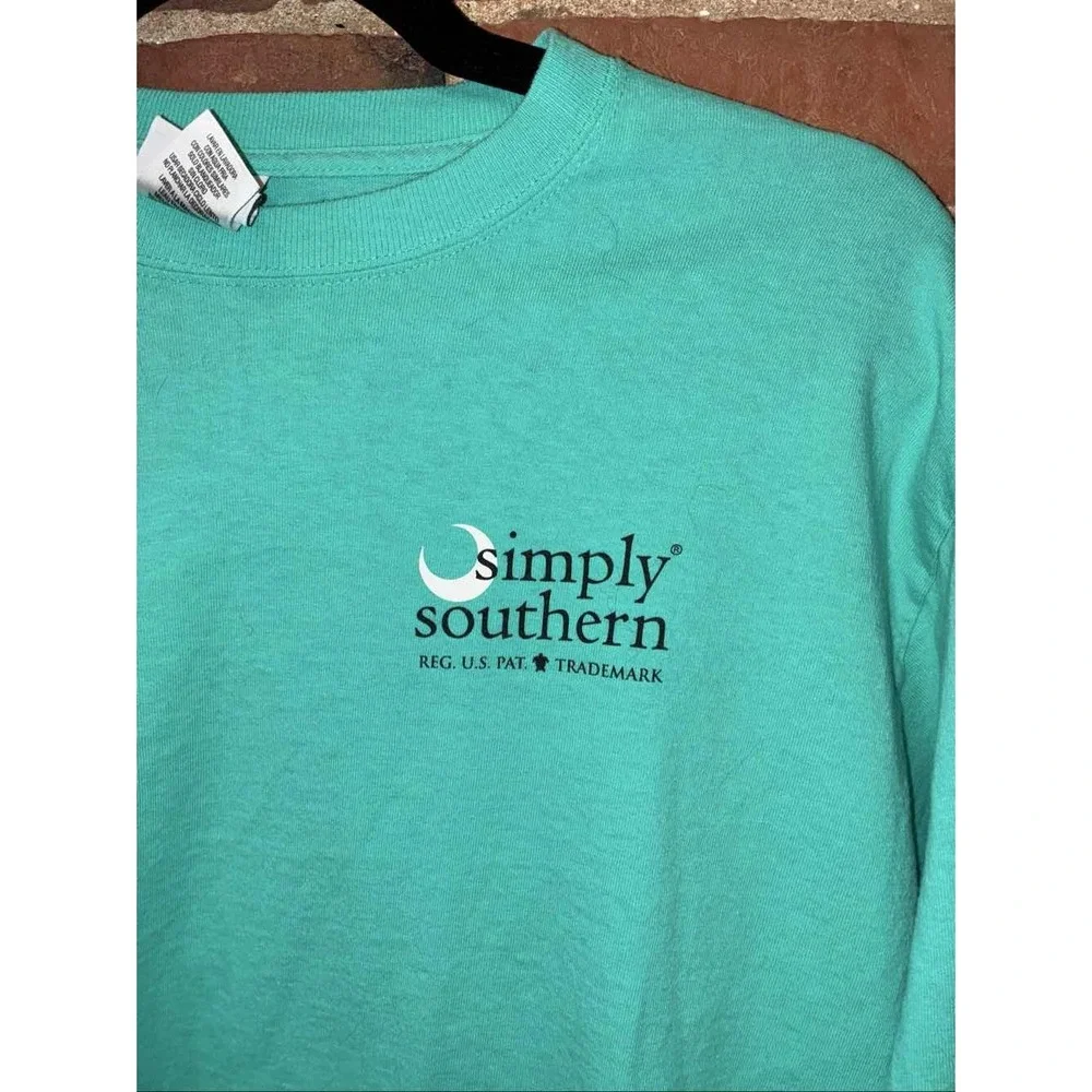 Simply Southern Teal Long Sleeve Graphic Tee‎ Turtle Logo